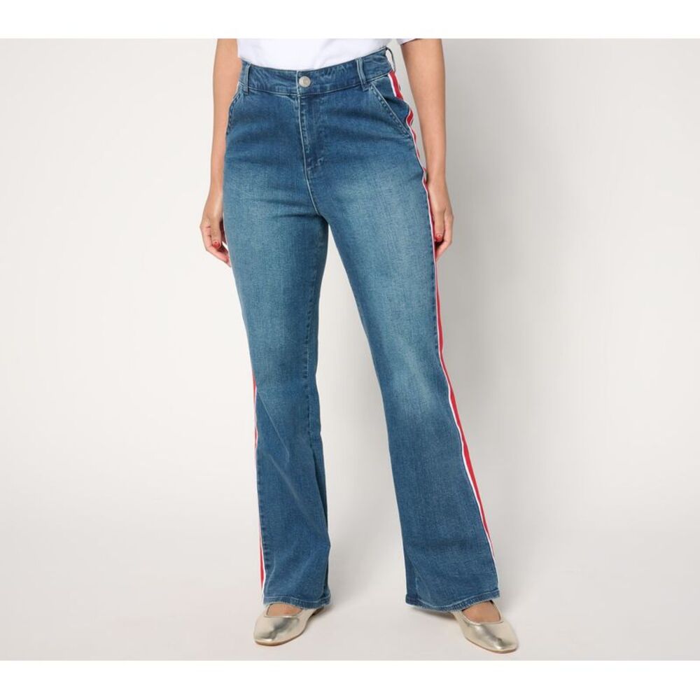 Studio Park Women's Petite Pants 20P Side Stripe Flare Jean Blue